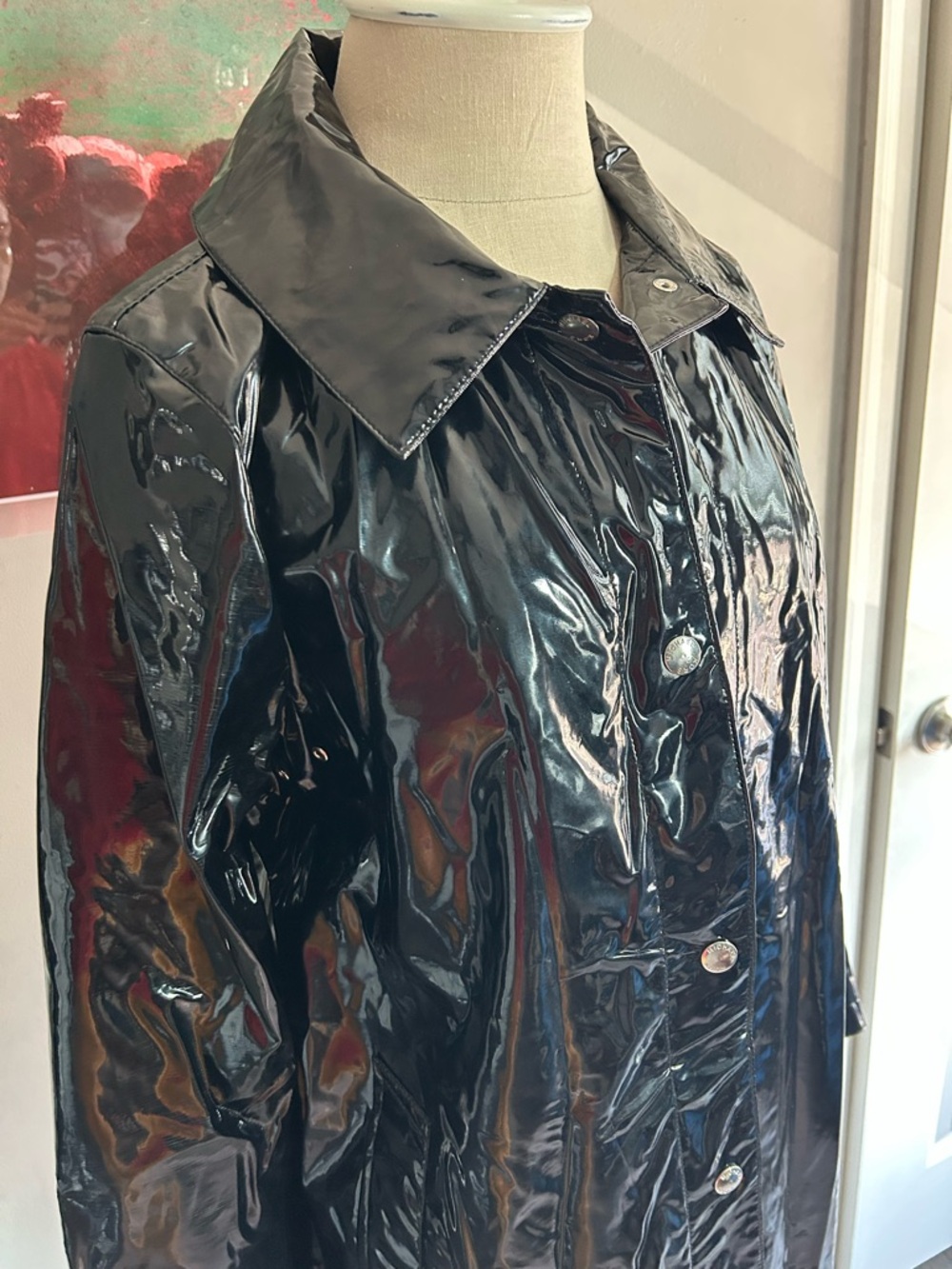 Michael Kors Black Patent Raincoat Glossy Trench Jacket Women’s M - Picture 3 of 6